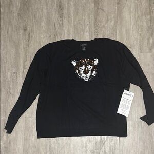 ***2/$15*** Ashro Black Sweater with Fierce Animal Motif
